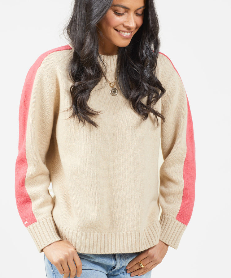 Archer Cashmere Crew with Stripe