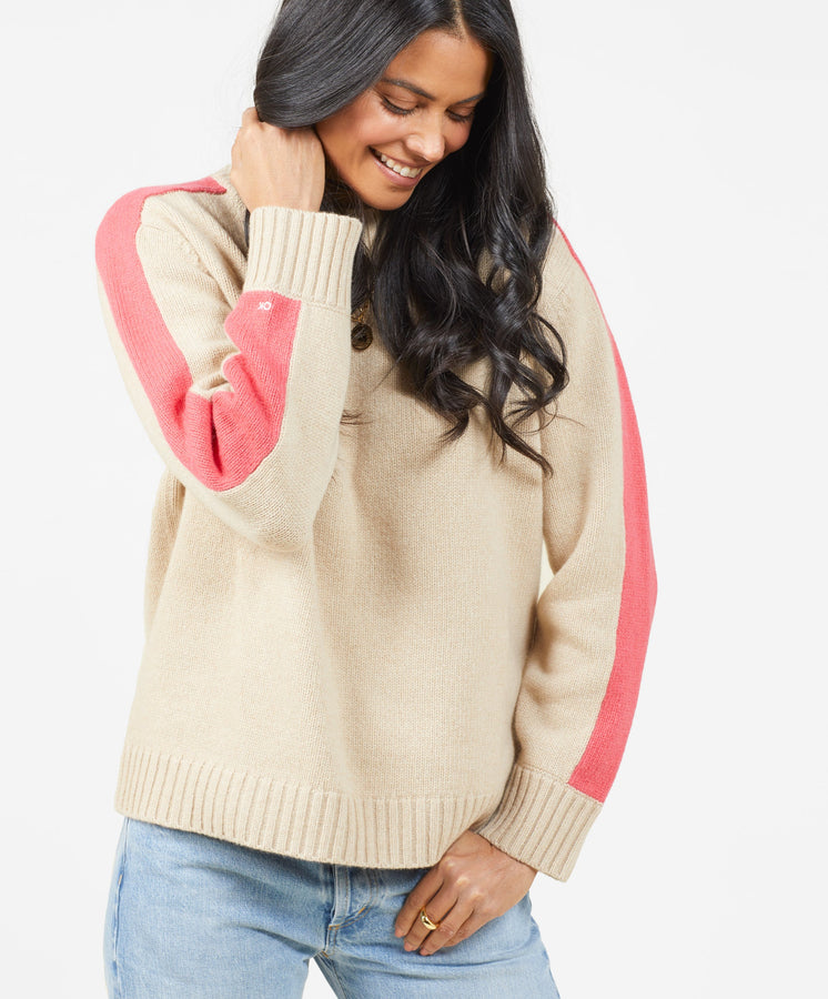 Archer Cashmere Crew with Stripe